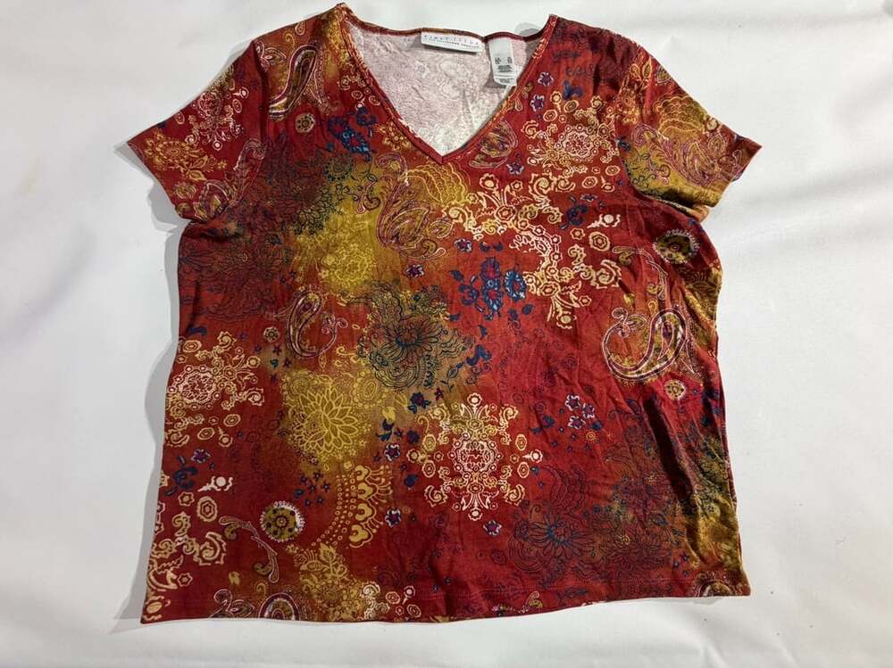 First Issue Liz Claiborne Paisley Shirt Top Women XL Rust